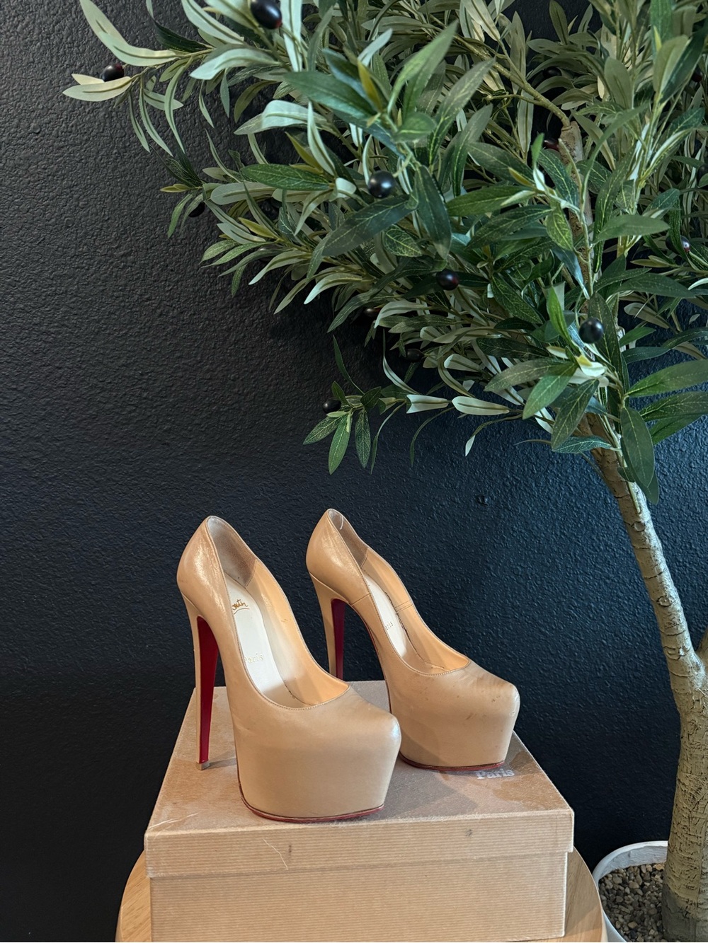 Christian Louboutin Beige Patent Platform Pumps with Red Sole